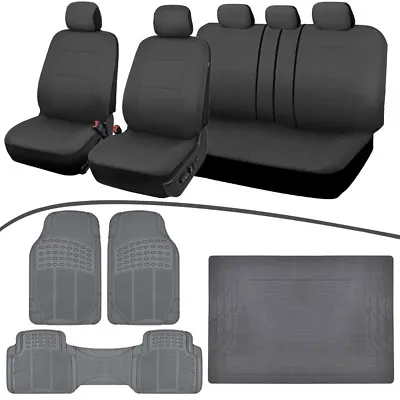 Auto Car Seat Covers All Weather Floor Mats Cargo Liner Front & Rear All Gray • $65.90