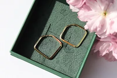 Vintage 18ct Yellow Gold Square Hoop Earrings • £125