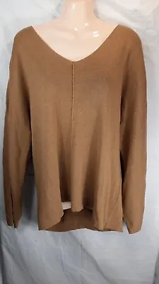 Women Baggy V-Neck Knitted Jumper Camel Marl Ladies Cardigan UK 18/20 EU 44/46 • £9.95