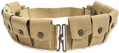 US WW2 Springfield M1923 Garand Cartridge Canvas 10 Pocket Belt Khakhi Bandolier • $38.95