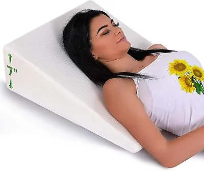 Bed Wedge Pillow Memory Foam Top 7 In 45 Degree White Removable Washable Cover • $27.99