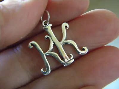 Two Initials KK Sterling Silver Double Letters Delicate Monogram Charm • $18