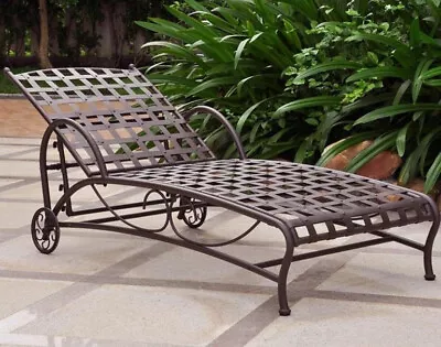 Outdoor Metal Chaise Lounge Chair Reclining Adjustable Wheeled Patio Deck Brown • $271.34