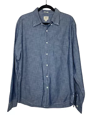 J Crew Denim Chambray Shirt Men's Sz XL Slim Fit Long Sleeve Button-Down Organic • $39.99