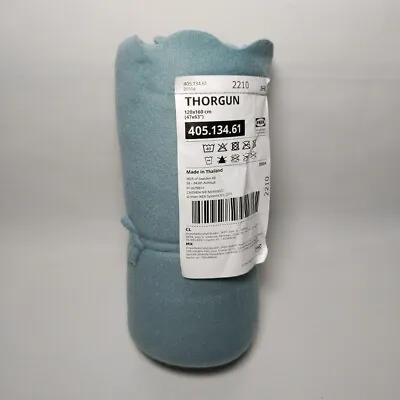 Ikea THORGUN Throw Light Teal Blue 120x160cm Felt Polyester Scalloped Edge • £6