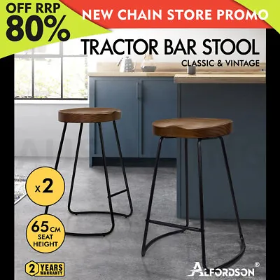 $138.99 • Buy ALFORDSON 2x Bar Stools 65cm Tractor Kitchen Wooden Vintage Chair Dark