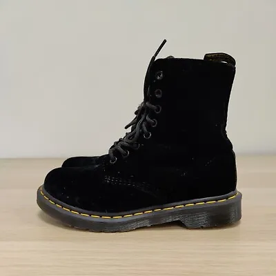 Dr Martens 1460 Pascal Black Soft Velvet Ankle Rare Boots Size Uk 4 Eu 37 • £99.99