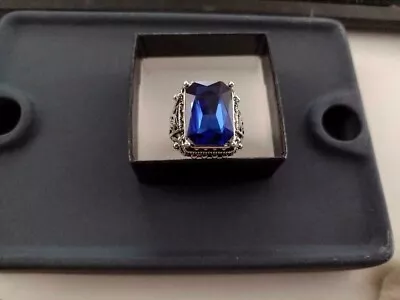 Men's Ring Thai Silver Sapphire Crystal Square Shaped Style - SZ 10 (New!) • $48.90