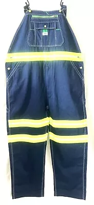 Liberty Blue Denim Work Safety Reflective Bib Overalls Mens 44 X 32 NWT Hi-Vis  • $12.50