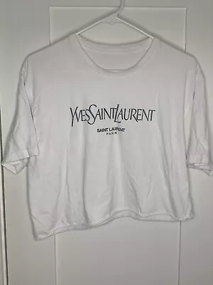Yves Saint Laurent Paris Cotton Graphic Logo Cropped T Shirt Women’s Large • £43.79