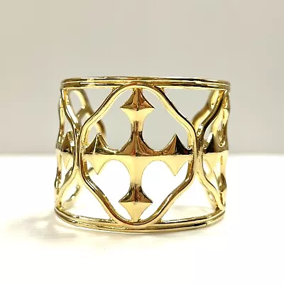 Maltese Cross Cuff Bracelet Bangle Gold Tone Filigree Cut Out Statement Jewelry • $9.99