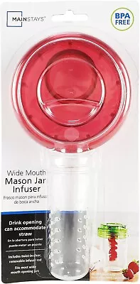 Wide Mouth Mason Jar Infuser (3.66  Diameter Lid) Red W/ Straw Drink Opening NEW • $4.99