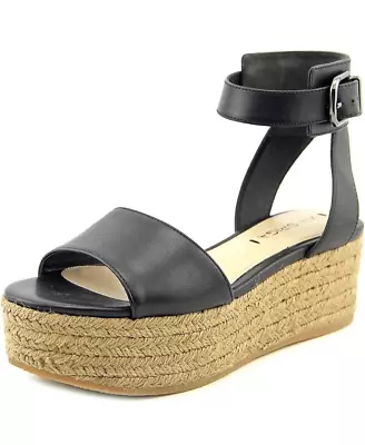 Via Spiga Nemy Black Ankle Buckle Strap Platform Sandals Leather Espadrille 7M • $26.99
