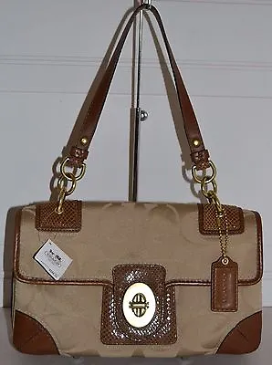 Coach 14504 Khaki/ Nutmeg Peyton Sateen Flap  Bag • $117.97