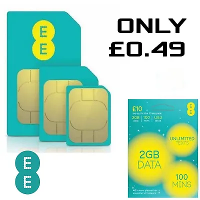 EE 4G £10 Data Pack Pay As You Go SIM PAYG Nano/Micro/Standard Triple Cut New UK • $1.25