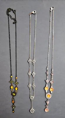 Vintage Lot 3 Y-drop Rhinestone Necklaces Yellow • $3.75