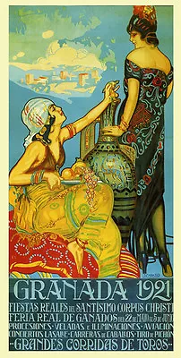 1921 Granada Fashion Ladies Bull Run Spain Tourism Vintage Poster Repo FREE SHIP • $22.15