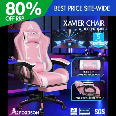 ALFORDSON Gaming Office Chair Massage Racing Computer Seat Footrest Leather Pink • $139.95