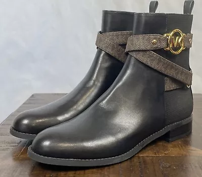 Michael Kors Black And Brown Rory Leather And Logo Ankle Womens Boot Size 8 • $53.33