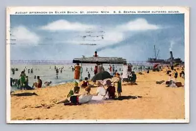  August Afternoon On Silver Beach  ST. JOSEPH Michigan SS Benton Steamship 1929 • $12.99