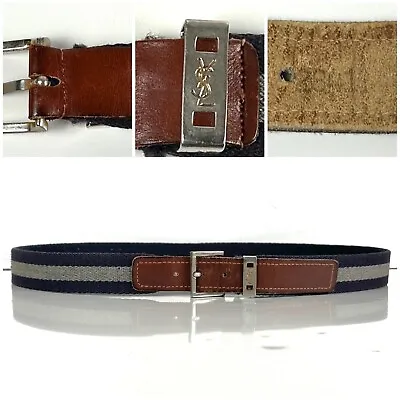  Vintage Canvas Yves Saint Laurent Blue/Grey Belt Aprox Size Medium • $65