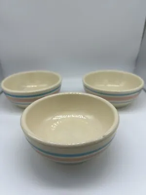 Vintage Pink Blue Strip McCoy Cereal Bowls 5” USA Preowned • $29