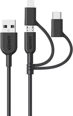 $25.99 • Buy Anker 3-in-1 Charger Cable USB To Lightning/Type C/Micro MFi-Certified For Phone