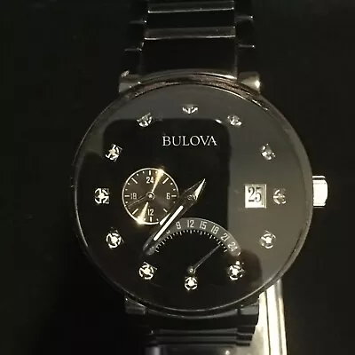 Bulova Men's Diamond All Black Stainless Steel 40mm Date Watch 98D109 Never Worn • $99