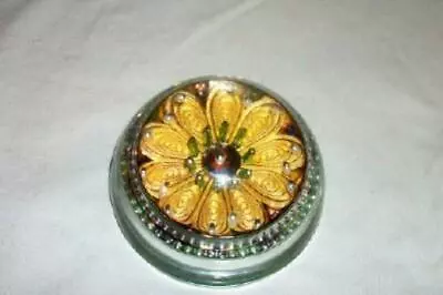 GLASS DOME MAGNIFYING PAPERWEIGHT QUILLED GLASS BEAD 3D FLOWER HANDMADE 1960s • $45.15