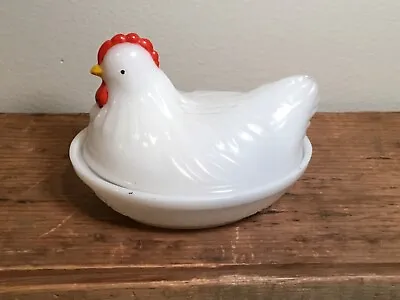 Milk Glass HEN ON NEST BASKET Dish 4.25 Inch • $11.40