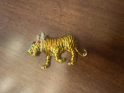 $7 • Buy Vtg Tiger Brooch Pin Big Cat Jewelry Rhinestones Black Enamel Gold Tone