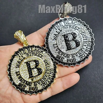 Hip Hop Gold Plated Alloy Iced Large Black Wall Street Simulated Diamond Pendant • $25.99