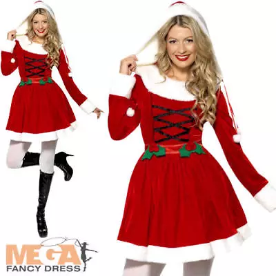 Miss Santa Ladies Christmas Fancy Dress Hooded Costume Outfit UK 8-16 • £26.99