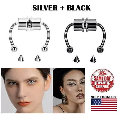 2 Pack Non-Piercing Magnetic Septum Fakes Nose Ear Rings White+Black Unisex US • $5.29