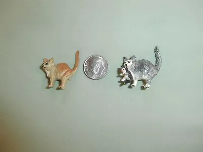 Pair Of Vintage Tiny Miniature Metal Painted Cat W Kitten In Mouth Cat Figurines • $12.95