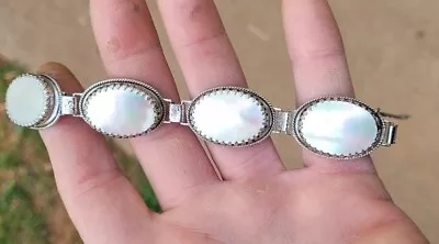 Vintage Whiting & Davis Co Mother Of Pearl MOP Bracelet 7.5  ESTATE JEWELRY  • $30