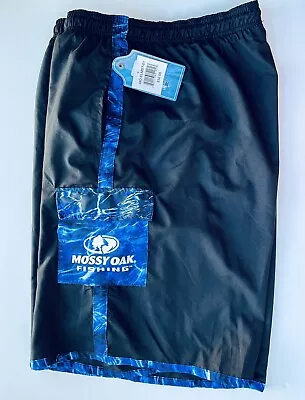 Mossy Oak Elements Cargo Swim Shorts NWT Mens Size XLARGE Black Blue Camo Lined • $10.96