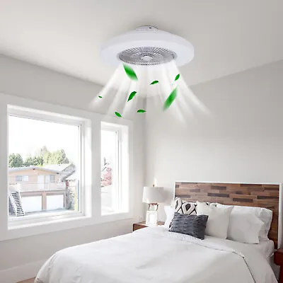 23  Enclosed Ceiling Fan Light Dimmable LED Chandelier Invisible Blades W/Remote • $45