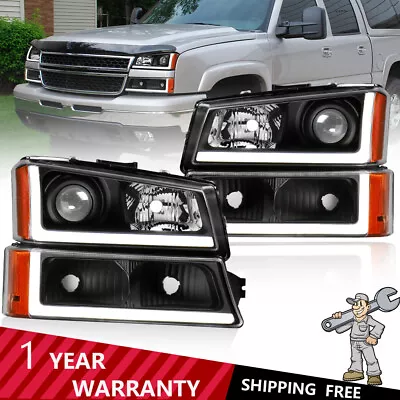 New Pair Fit 2003-2006 Silverado 1500 2500HD 3500 Headlights W/ LED DRL Tubes H7 • $109.79