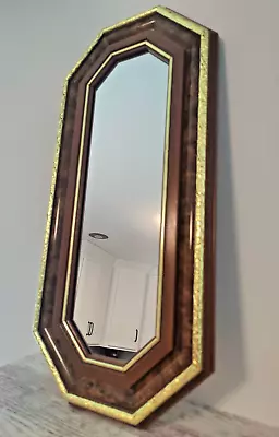 VTG HOME INTERIOR HOMCO OCTAGON MIRROR W/GOLD Trim Wood Grain 18x8 HOLLYWOOD... • $16.99