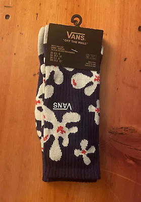 VANS Designer Logo Sport Skater Surfer Crew Cut Socks Blue Flower Mens 6.5-9 • $14.89