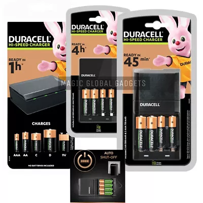 DURACELL BATTERY CHARGER + Rechargeable Batteries AA AAA C D 9V  Pre-Charged UK • £18.99
