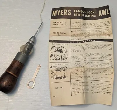 Vintage C.A. Myers Famous Lick-Stitch Awl Sewing Tool  The Awl For All Leather  • $11