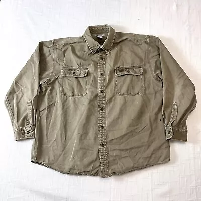 Y2K Carhartt Oakman LS Canvas Work Button Down Shirt XL Vtg Faded Tan Grunge • $21.99