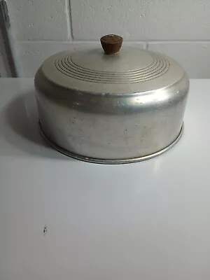 Vintage Aluminum Cake Cover Topper W/ Wooden Knob Home Kitchen Accessory    • $14