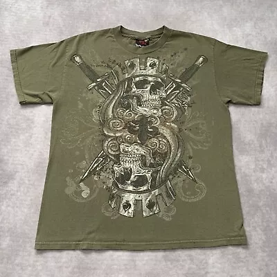 Vintage 2008 Miami Ink Shirt Size L Green Skull Affliction Style 2000s Y2K • $19.50