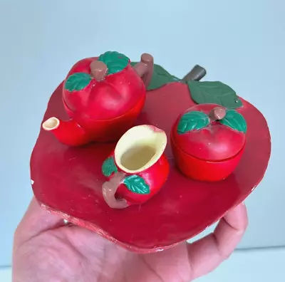 Miniature Tea Serving Set Mini Red Apple Fruit Dollhouse Decor Figurine • $9.74