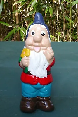 Garden Gnome Holding Flower Hand Painted & Handcrafted In Cast Stone 25cm Tall • £28