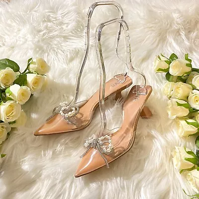 Zara Pearl Slingback Vinyl Heels Shoes 2815/010 • $49.90