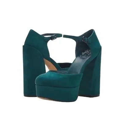 NWT Vince Camuto Suede Grelena Platform Boho Pump Jade Green Size 7.5 Ret $138 • £55.11